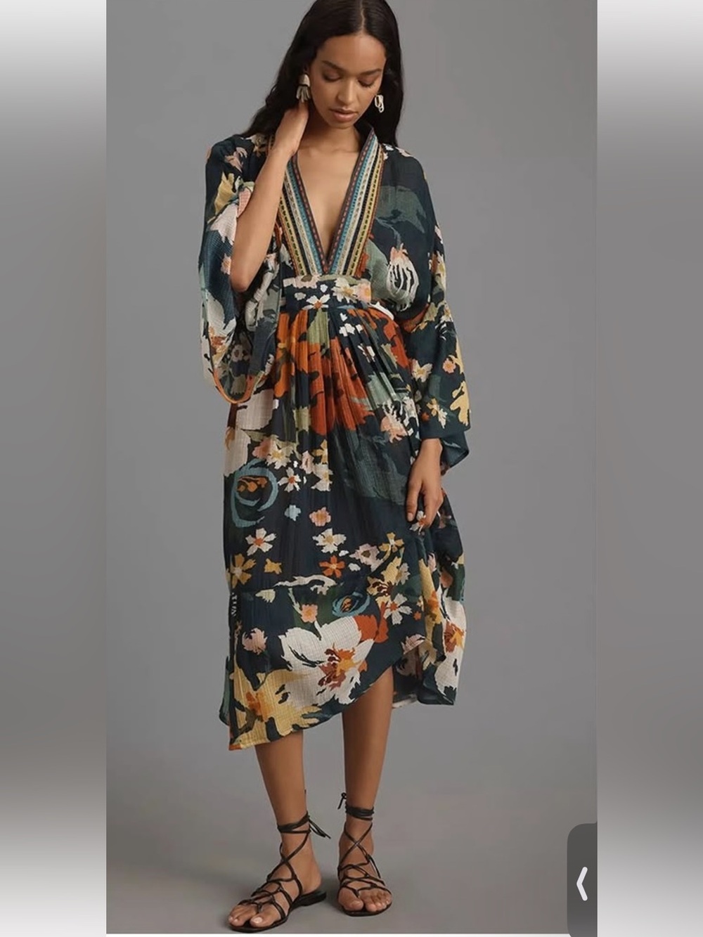 New Anthropologie Conditions Apply Floral Cotton Midi Kaftan Dress One Size